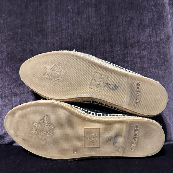 GUCCI BLACK LEATHER ESPADRILLES FLATS SHOES SIZE 40 1/2 UK/ 10.5 US
